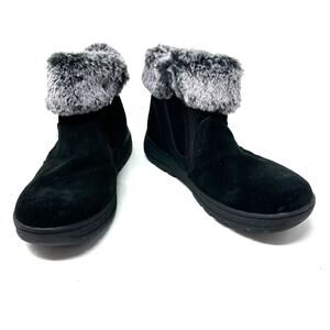 Khombu Size 7 Boots Black‎ Leather Slip On Faux Fur Side Zip Winter Snow Warm